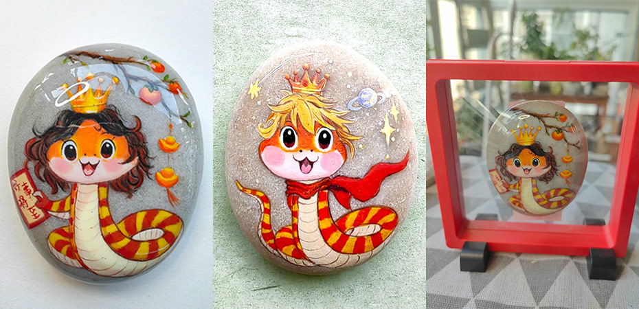 stone painting cartoon snakes