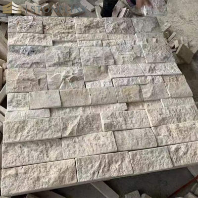 Beige limestone paving stone