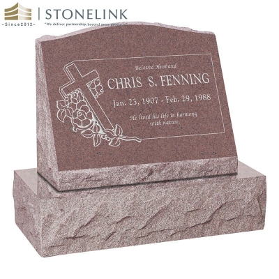 Multicolored slant granite tombstone