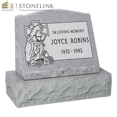 Multicolored slant granite tombstone