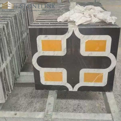 Iran Orange onyx & Carrara White marble & Nero Marquina black marble waterjet mosaic tile