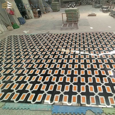 Iran Orange onyx & Carrara White marble & Nero Marquina black marble waterjet mosaic tile