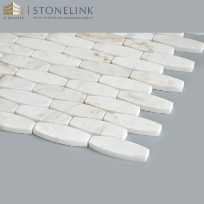 Bianco White elongated oval marble mosaic