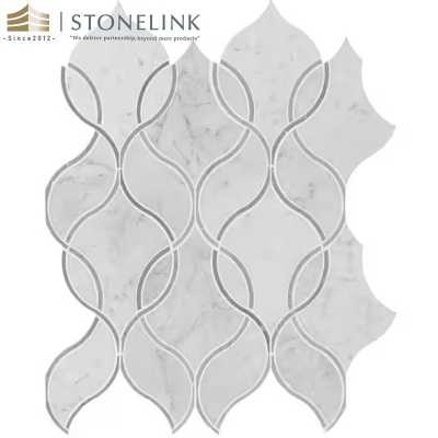 Carrara White curved pattern polished marble mosaic