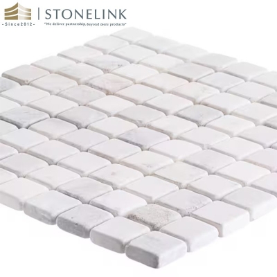 Carrara White squared honed marble mosaic