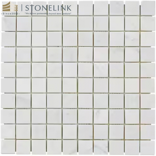 Carrara White squared honed marble mosaic