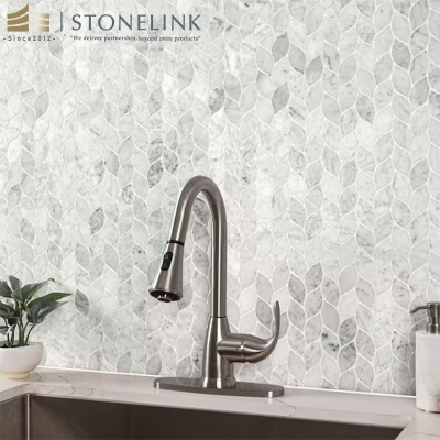 Carrara White honed marble mosaic