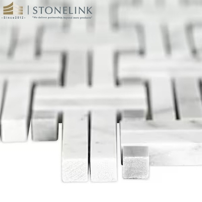 Carrara White basketweave polished marble mosaic