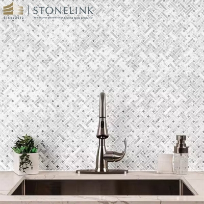 Carrara White basketweave polished marble mosaic